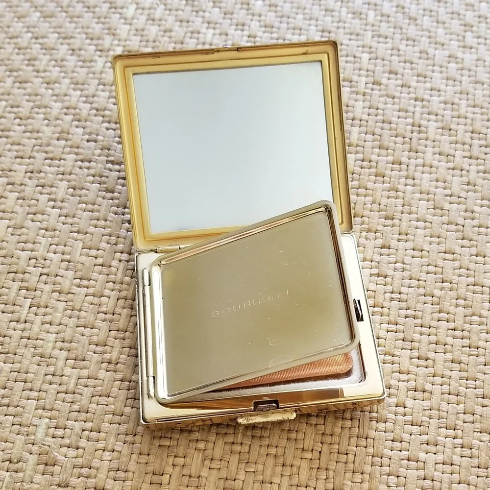 Vintage Gourielli Powder Compact Gold-tone Crystal Embellished 50's